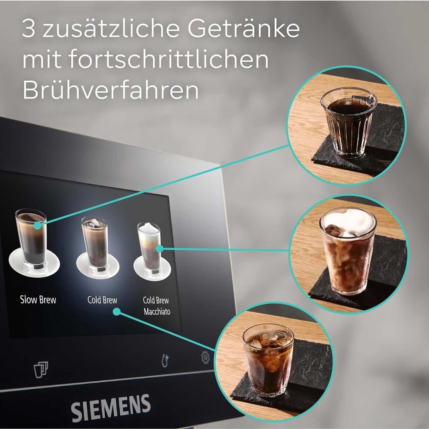 Automatische Espressomaschine Siemens EQ700 classic TP715D01, App-Steuerung, Cold Brew, intuitives Touch-Display, bis zu 10 individuelle Kaffeekreationen als Favoriten, automatische Dampfreinigung, 1500 W, silbergrau