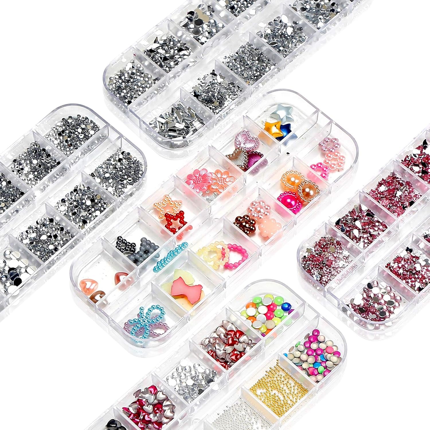 10 Boxen Nagel-Strasssteine-Set, multifunktionales Zubehör mit 1 Pinzette, dekorative Diamanten, Kristalle, Perlen, Edelsteine, bunt, gemischt, Pferdeaugen, metallische Steine, für DIY-Nagelkunst-Dekorationen