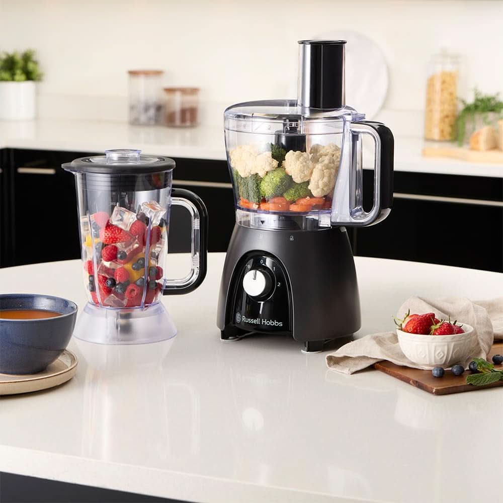 Russell Hobbs Küchenmaschine [Mixer/Gemüsezerkleinerer/Tischmixer/Zerkleinerer/Mixer] Küchenmaschine (Kneten, Mischen und Schneiden), Matte Charcoal Kitchen Naty Shop