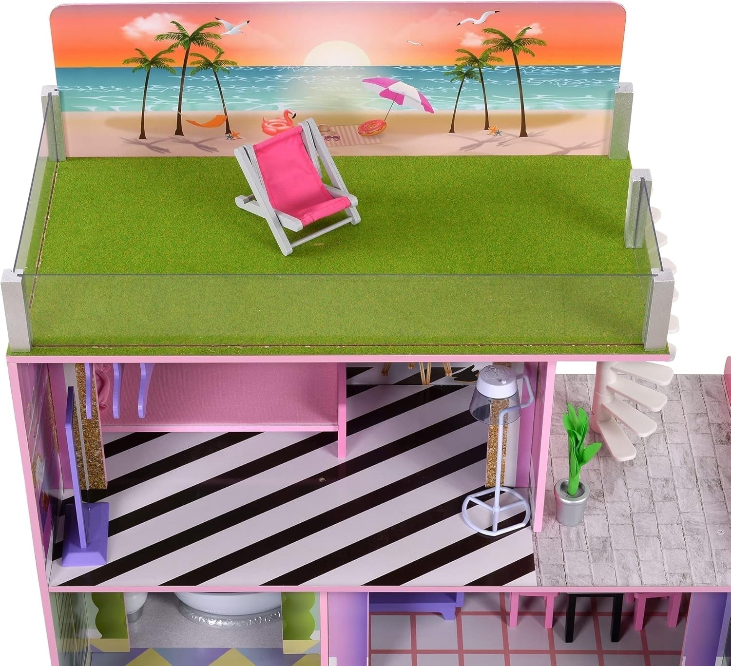 Olivia's Little World Big Dreamland Sunset Zeitgenössisches interaktives Holzpuppenhaus für Kinder, 3 Etagen mit 16 Puppenmöbelzubehör, Multi TD-13616A Puppenhäuser Naty Shop