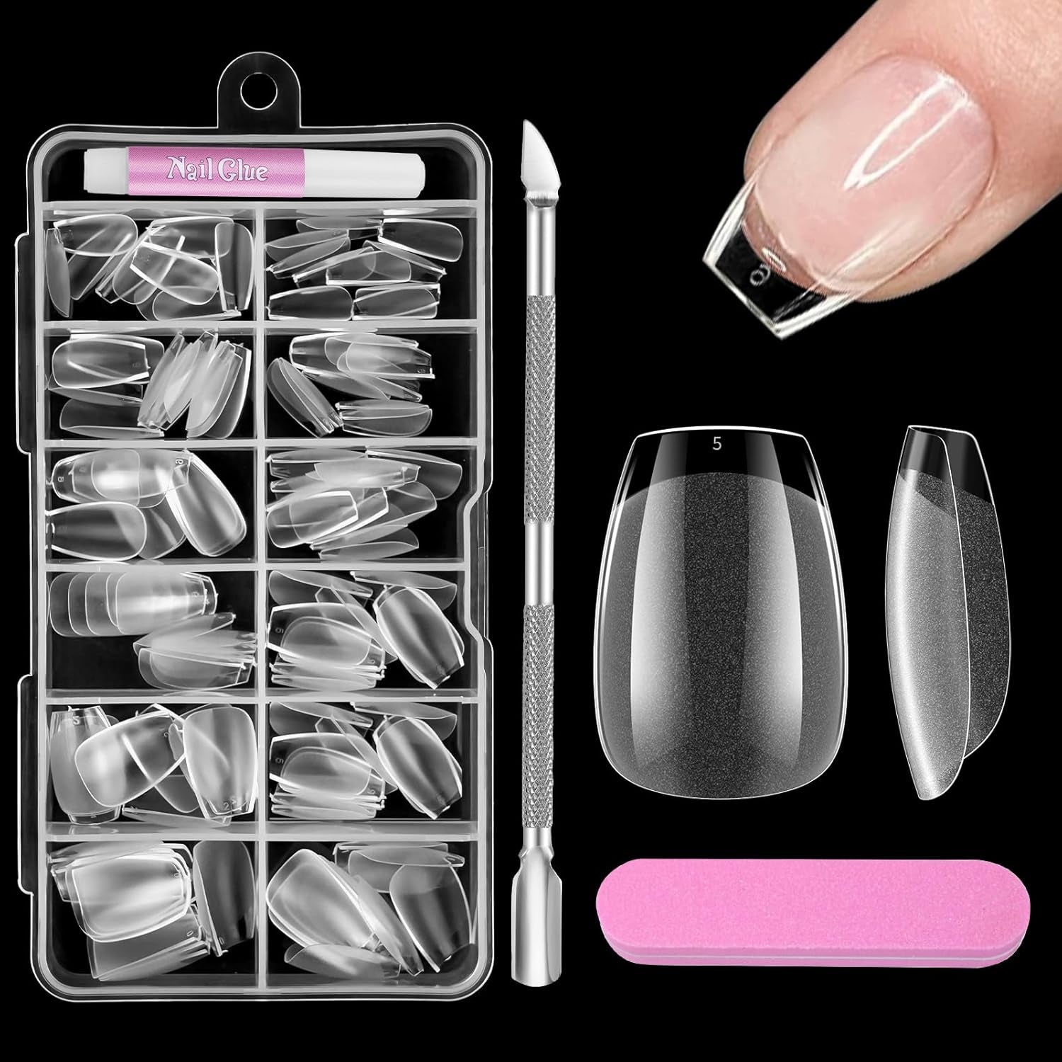Vollständige Abdeckung für kurze Nägel, 120 Stück, 12 Größen, kurze Nagelspitzen für Gelnägel, zum Aufkleben auf künstliche Nägel, zum Aufkleben auf Nagelfeilen-Set, Nagelpolierer, Nagelhautschieber