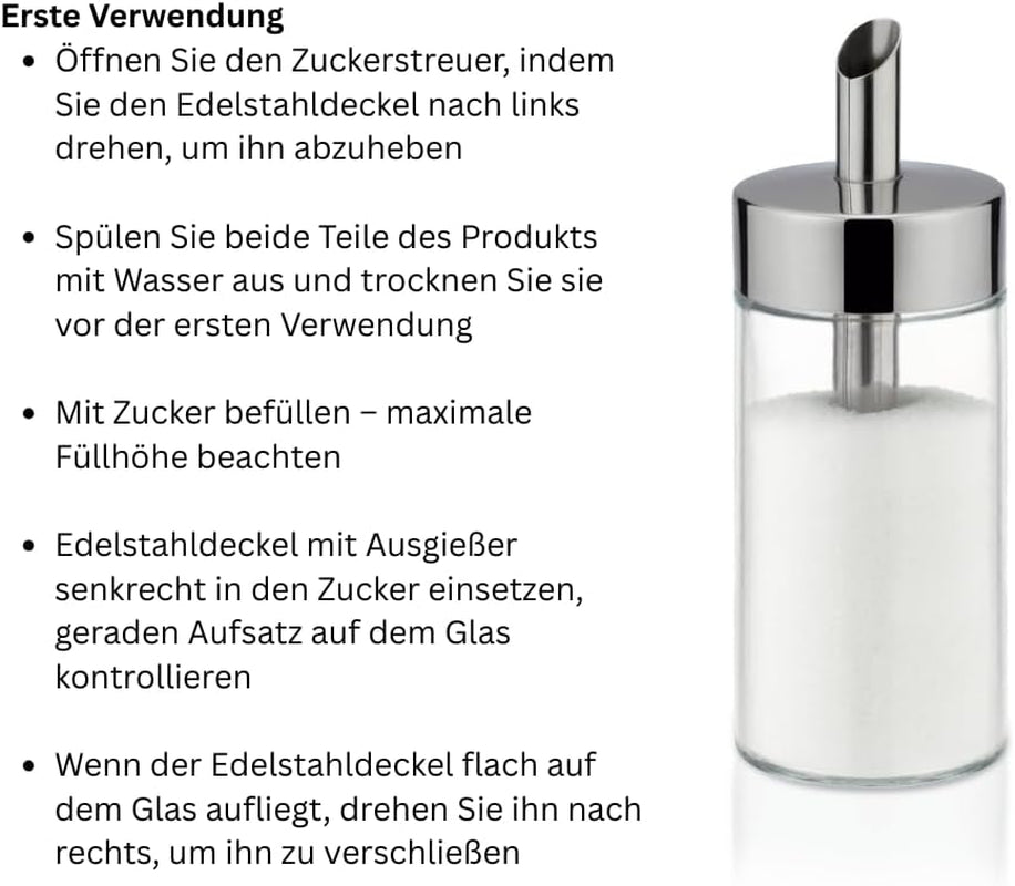 Tescoma Glasstreuer, gebürsteter Edelstahl, ideal für weißen/braunen Zucker, 225 ml