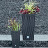 Prosperplast Rattan-Optik-Töpfe/Töpfe mit Einsatz | 32,5 x 32,5 x 61 cm | Anthrazit | witterungs- und UV-beständig | aus stabilem Kunststoff | für innen und außen
