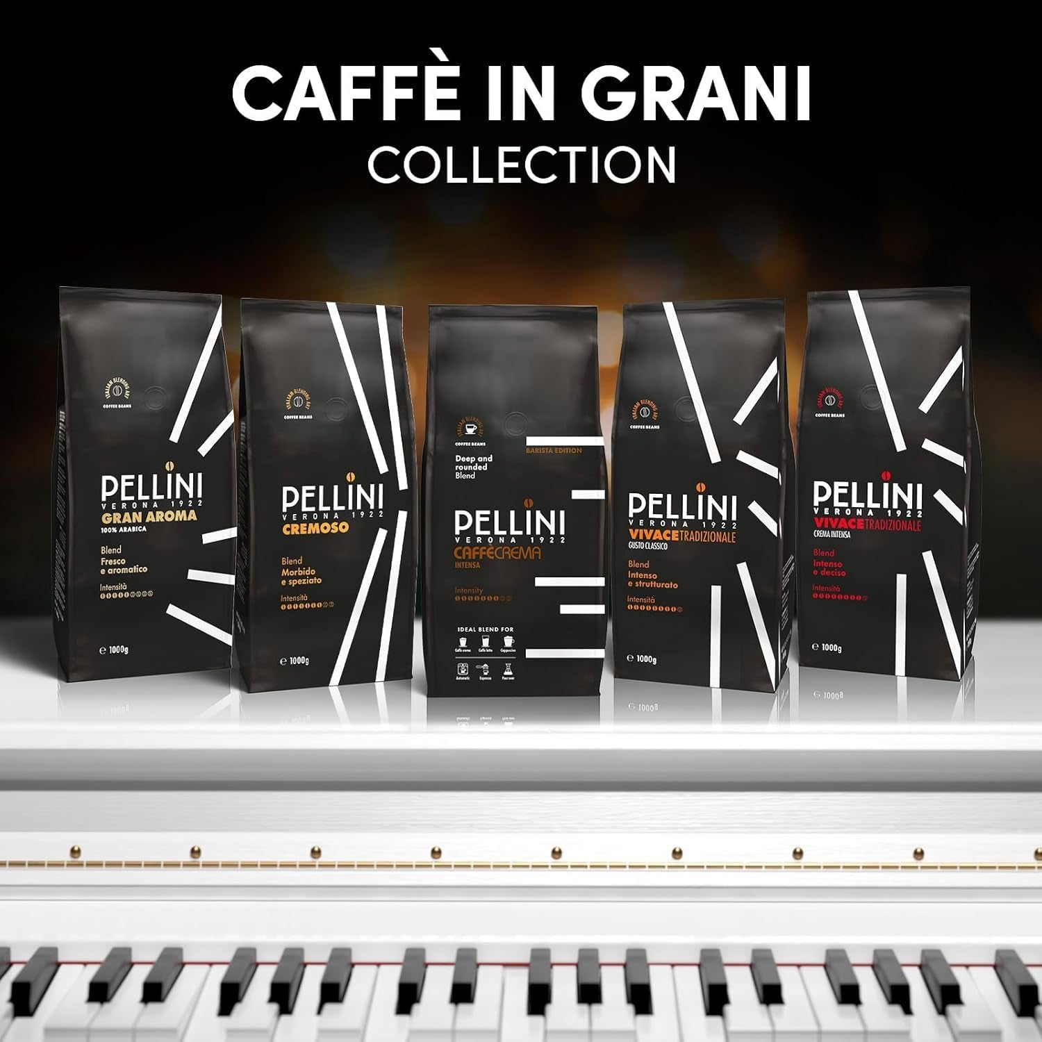 Pellini N.82 Vivace, Kaffeebohnen für Espresso 1 kg, Arabica- und Robusta-Mischung mit kräftigem und ausgefungem Geschmack, mittlere Röstung