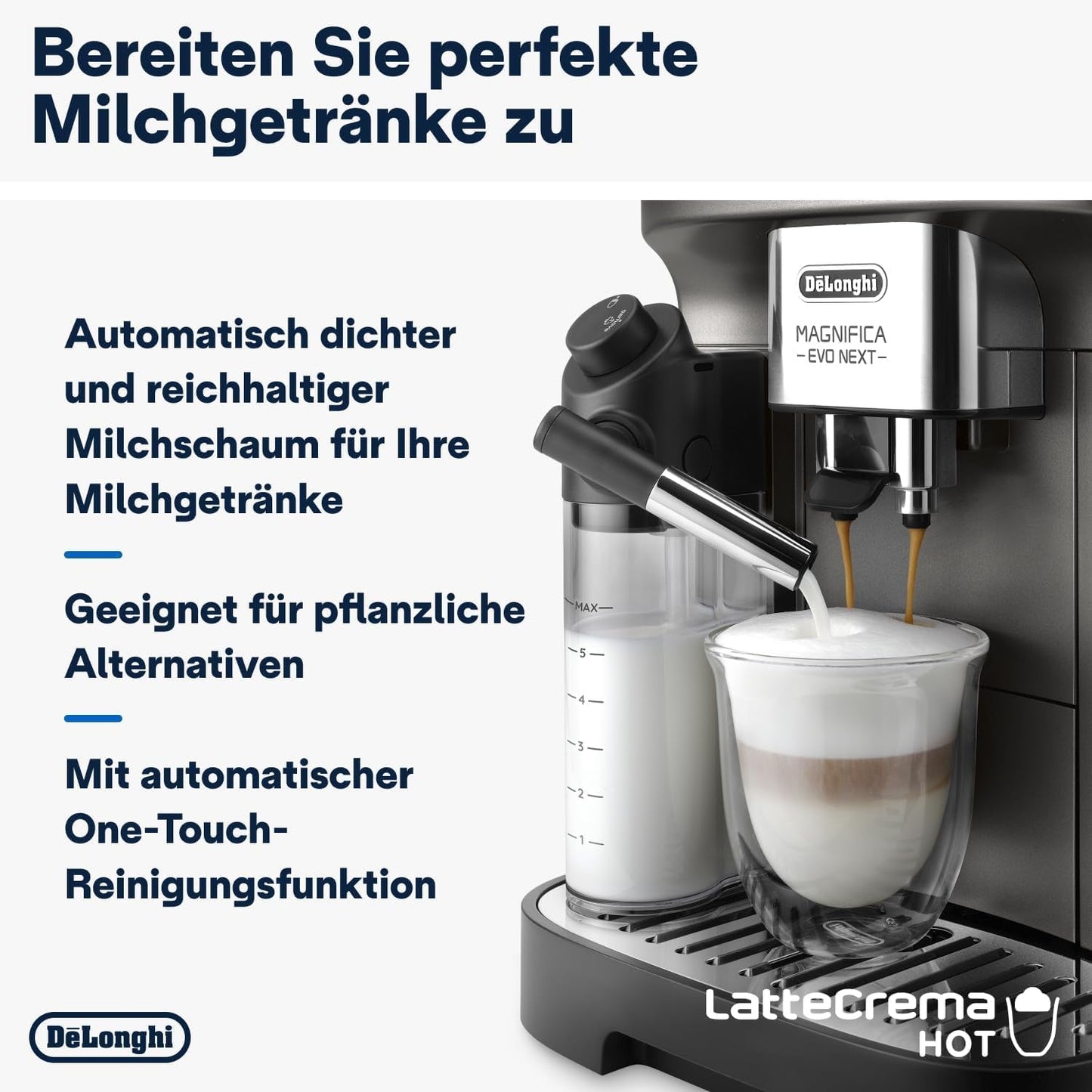 De'Longhi Magnifica Evo Next - Perfetto Vollautomatische Espressomaschine mit LatteCrema Milchaufschäumer, 13 One-Touch-Getränke, Kaffee- und Cappuccino-Zubereiter, Farb-Touchscreen, Titan (ECAM312.80.TB)