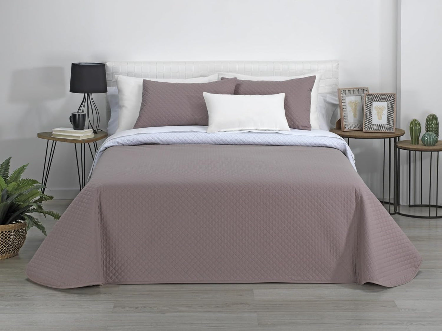 Estoralis | AVA | Wende-Boutique-Steppdecke | Für alle Jahreszeiten | Farbe - Weiß/Taupe | Für Bett 180 cm. (270 x 270 cm. Ancho X Alto) | Steppdecke Quilts und Quilts Naty Shop Standardtitel