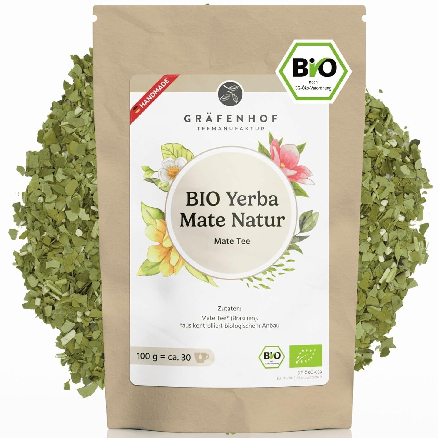 Bio-Yerba-Mate-Tee, das Original, 1 kg loser Mate-Tee, hoher Koffeingehalt, ungeröstet, luftgetrocknet, im Labor getestete Mate-Blätter, verpackt in Deutschland, Premium-Qualität von Gräfenhof