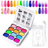 Farbverlaufs-Malgel, 12 Farben, Ombre-Gel-Nagellack mit 100 Nagelschwämmen und 4 Krallen, Metallgreifer für French-Maniküre, DIY-Nagelkunst, Set I