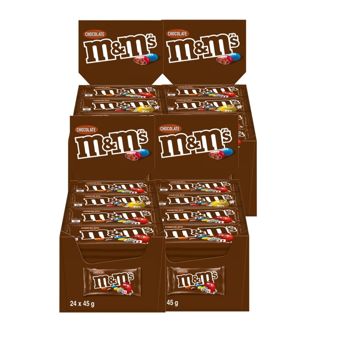 M&M's Erdnuss-Schokoladen-Großpackung, 24 x 45 g Schokoladen-Linsen mit Erdnussgeschmack, Schokoladengeschenk (1080 g), ideal als Leckerbissen zum Thema Fußball