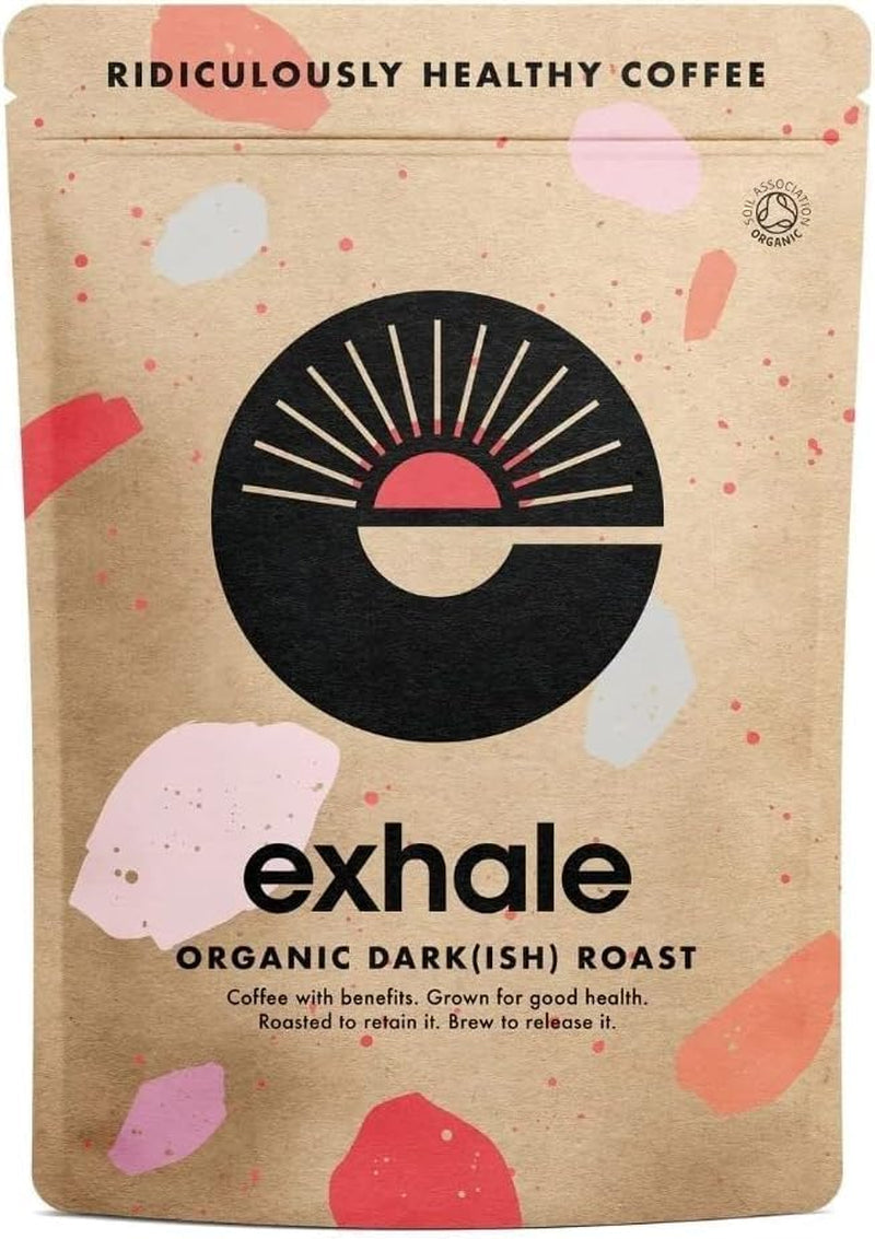 EXHALE Bio GANZE BOHNEN – Dunkel gerösteter Kaffee – 450g Packung – Mykotoxinfrei & geeignet für Bulletproof Coffee – Single Origin und 100% Arabica Bohnen