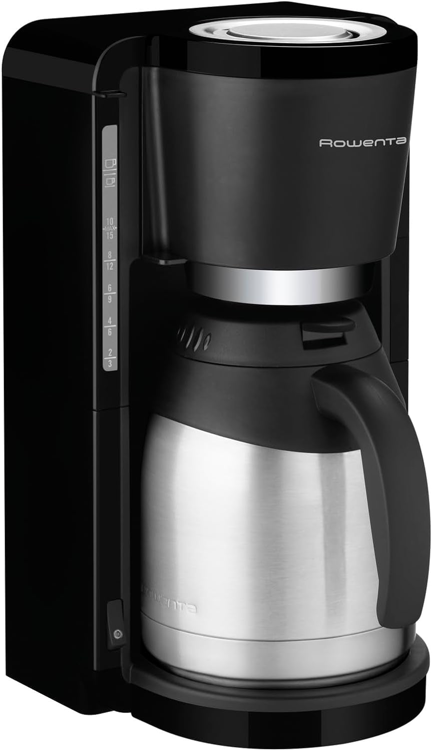 Rowenta Adagio Filter-Espressomaschine, Thermokaraffe aus Edelstahl, hält den Kaffee bis zu 4 Stunden heiß, 10–15 Tassen Fassungsvermögen, 1,25 l Fassungsvermögen, abnehmbarer Filterkorb, automatische Abschaltung, Schwarz, CT3818