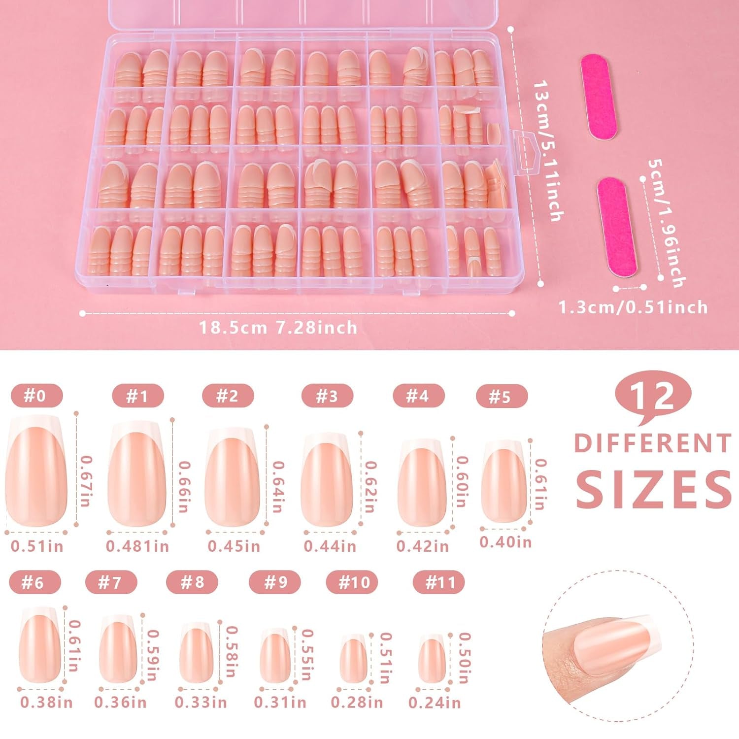 360 Stück französische künstliche Nägel, mittelgroß, rechteckig, künstliche Nägel mit künstlicher Nagelfeile, natürliche Spitzen, DIY zum Aufdrücken, für Damen und Frauen