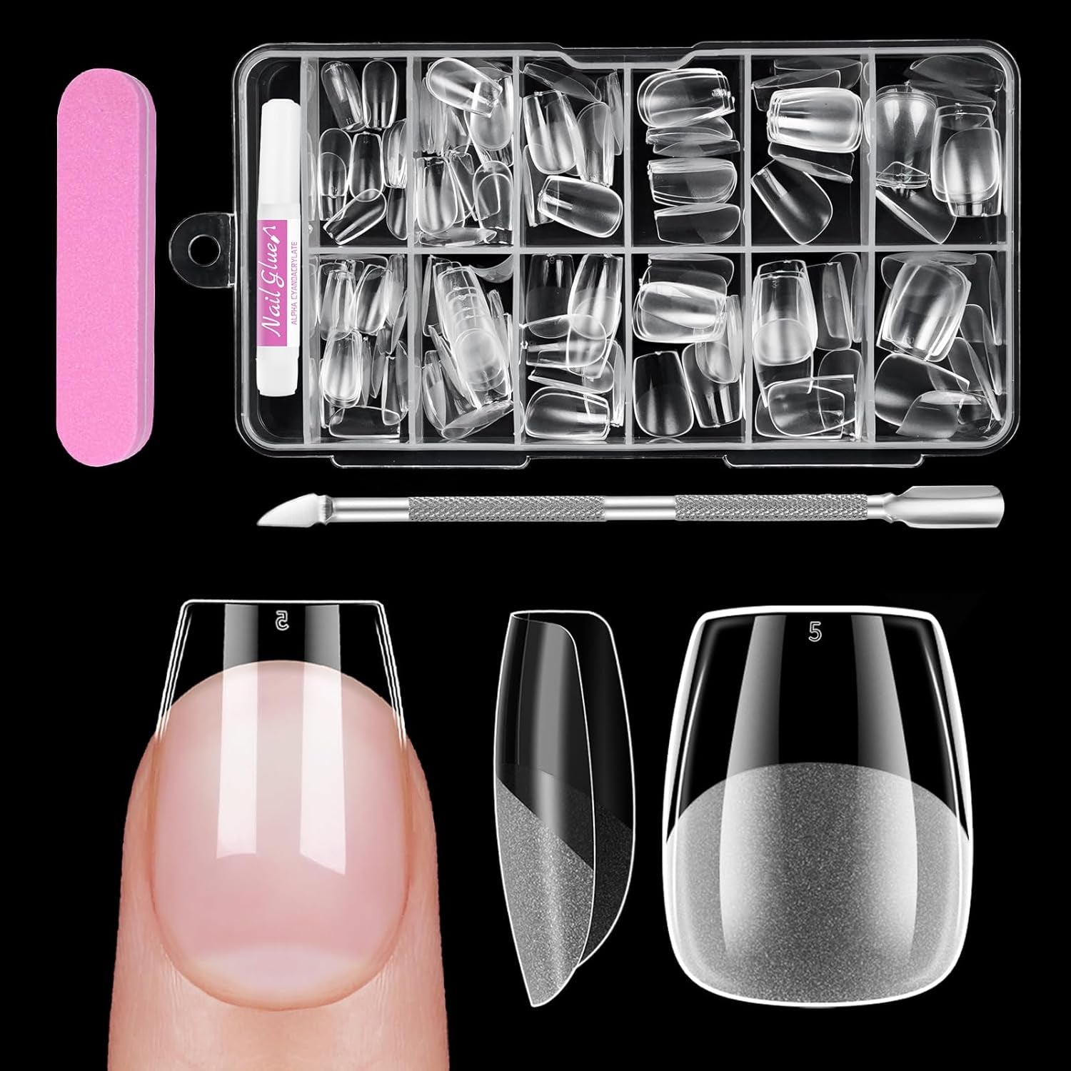 Vollständige Abdeckung für kurze Nägel, 120 Stück, 12 Größen, kurze Nagelspitzen für Gelnägel, zum Aufkleben auf künstliche Nägel, zum Aufkleben auf Nagelfeilen-Set, Nagelpolierer, Nagelhautschieber