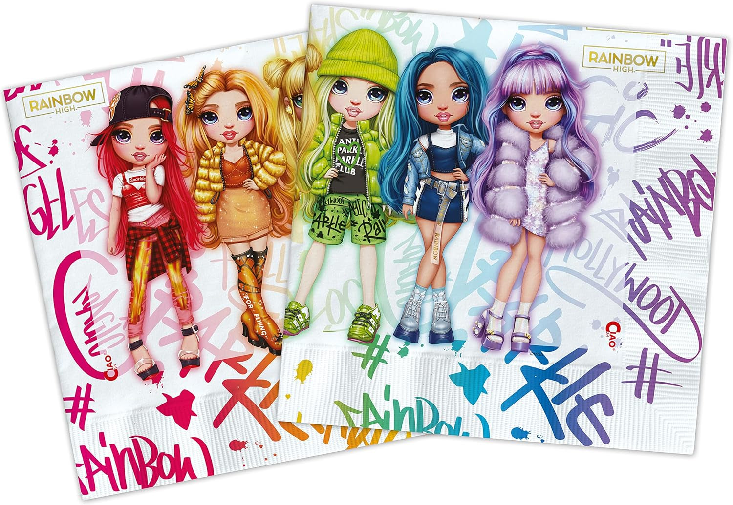 - Kompostierbare Papierservietten Rainbow High (33 x 33 cm, Doppeltuch), 20 Stück, mehrfarbig, 24070