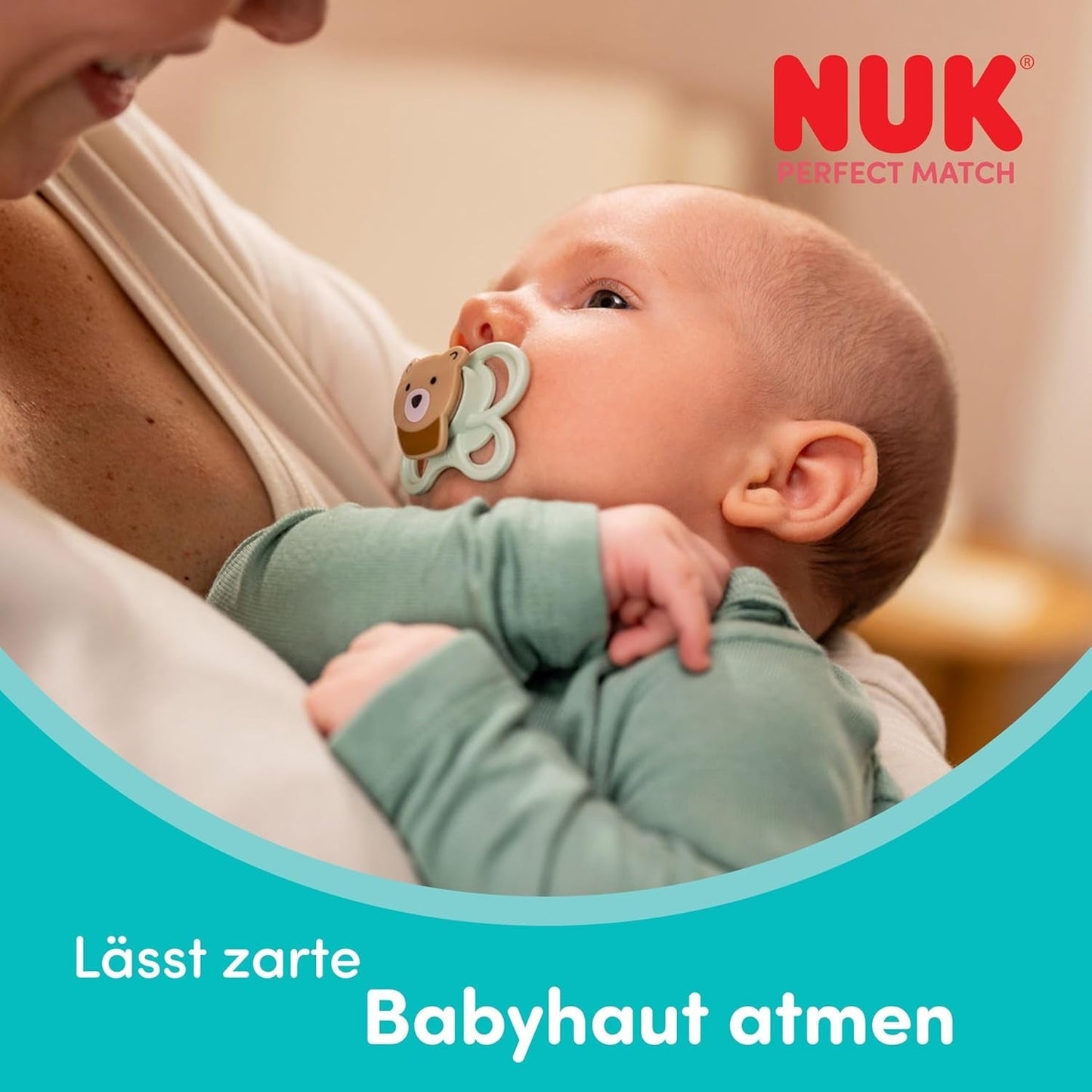 NUK Perfect Match Luftschnuller für Babys | 0-6 Monate | Kieferorthopädische Schnuller, die die Luftzirkulation fördern und das Sabbern verhindern | 95 % Akzeptanz bei Babys** | Fuchs/Teddybär | 2 Stück