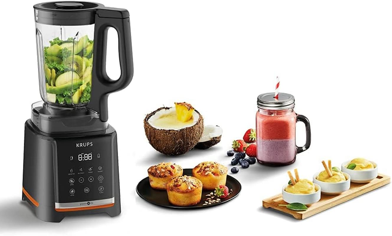 Krups Highspeed - Standmixer Infinymix KB9158 | 1600 W | 5 automatische Programme + manuelle Einstellung | Tritanbehälter | inkl. Rezeptheft | Smoothies, Shakes, Crushed Ice | Schwarz Kitchen Naty Shop