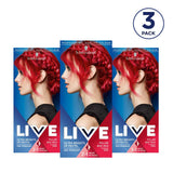 Live Ultra Bright oder Pastell Red Haarfärbemittel, 3 Stück, semipermanente Farbe, hält bis zu 15 Haarwäschen – 092 Pillar Box Red Naty Shop Haarfärbemittel