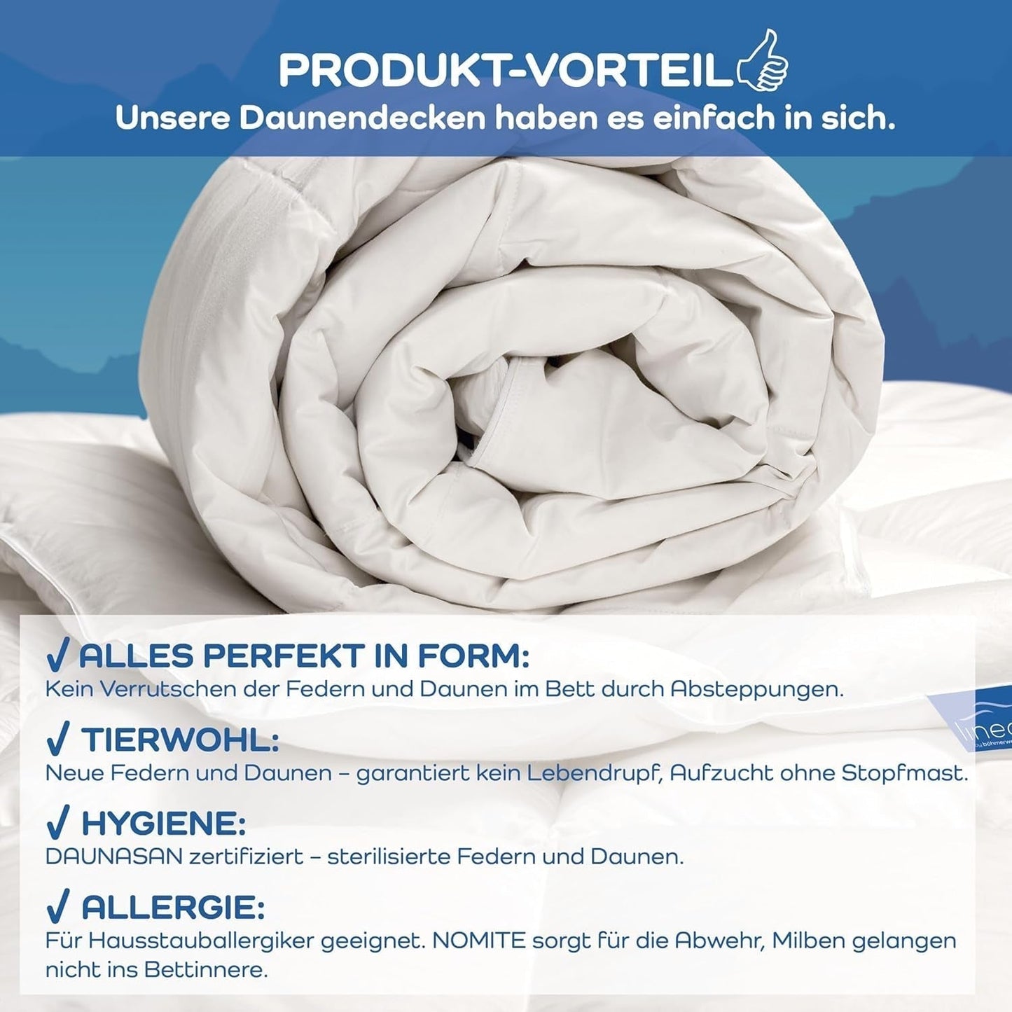 Allnights Schmusetuch, mittelgroß, 135 x 200 cm, 100 % neue Federn und Daunen, allergikerfreundlich, waschbar bis 60 °C, hergestellt in Deutschland, weiße Steppdecken und Steppdecken von Naty Shop