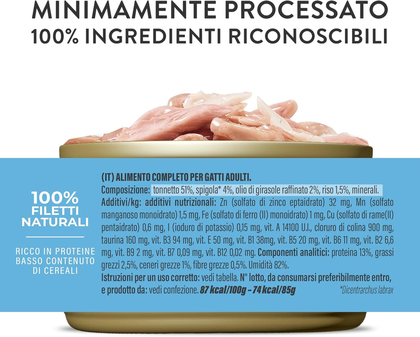 Blauflossen-Thunfisch in Gelee, komplettes Nassfutter für Katzen, in Dosen, mit zusätzlichen Vitaminen, 100 % natürlich, 6 x 85 g