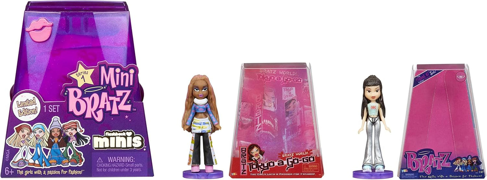 Bratz Miniverse MGA's Y2K Nostalgia Flashback Minis Puppen in limitierter Auflage – ÜBERRASCHUNGSPACK – 2 Bratz Minipuppen und Vitrine – tolles Geschenk für Kinder und Sammler ab 6 Jahren