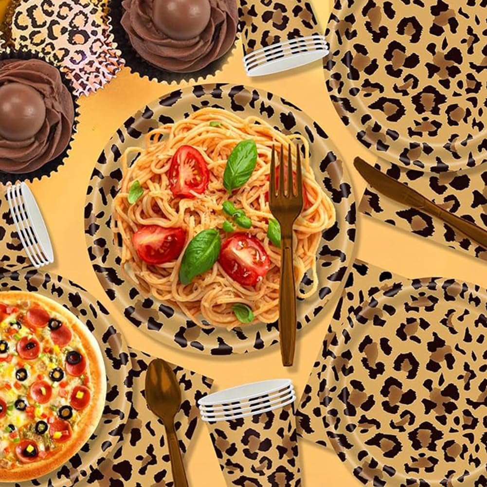 Leopardenmuster Partygeschirr Kindergeburtstag Deko Geburtstag Partygeschirr Dschungel Pappteller Becher Servietten Babyparty Tischdeko Set