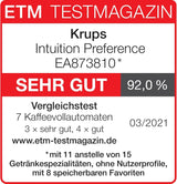 Krups Intuition Preference Espressovollautomat mit Smartphone-ähnlicher Bedienung, 3,5" Farb-Touchscreen, Smart Slide-Technologie, intuitives Beleuchtungssystem, 11 Getränke, Milchbehälter, EA873810