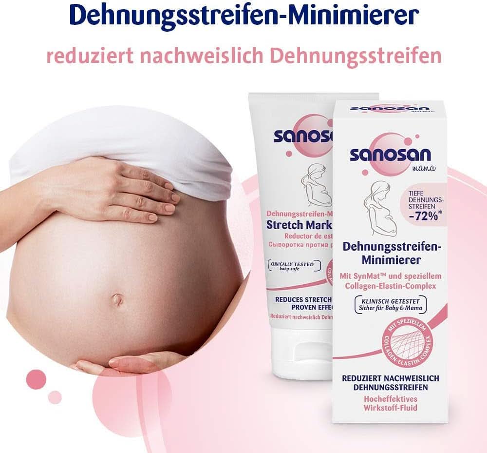 Sanosan Stretch Mark Minimizer, klinisch getestet – reduziert nachweislich Dehnungsstreifen nach der Schwangerschaft, ohne Paraffinöl, Farbstoffe, Silikone, 75 ml Kosmetik und Schönheit Naty Shop