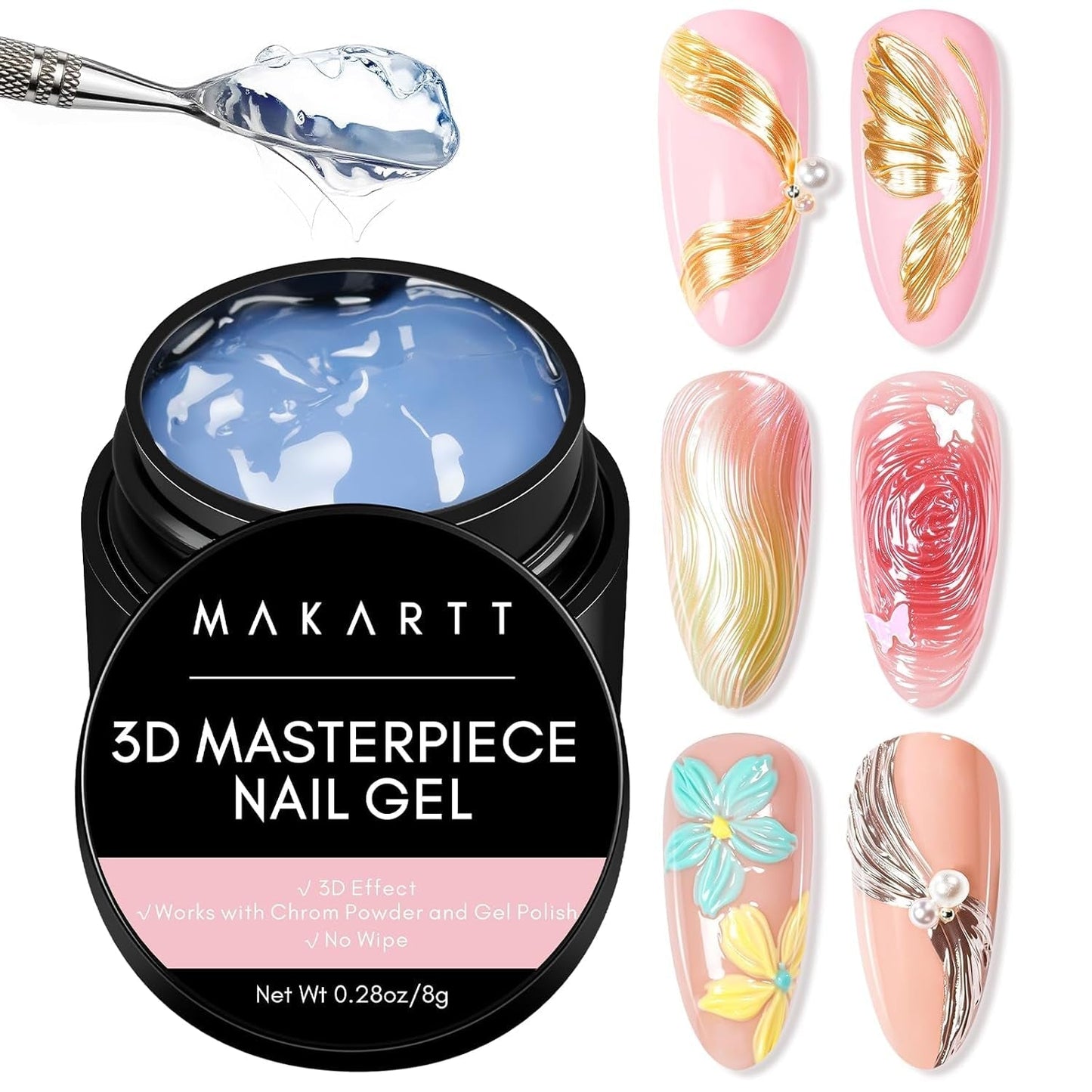 Makartt 3D Nail Art Gel – Strass-Klebegel 15 g für Nagel-Schlüsselanhänger, multifunktionales Nagelskulptur-Gel für DIY-Nageldesign, Nagelskulptur-Nagelmodellierung zu Hause (transparent)