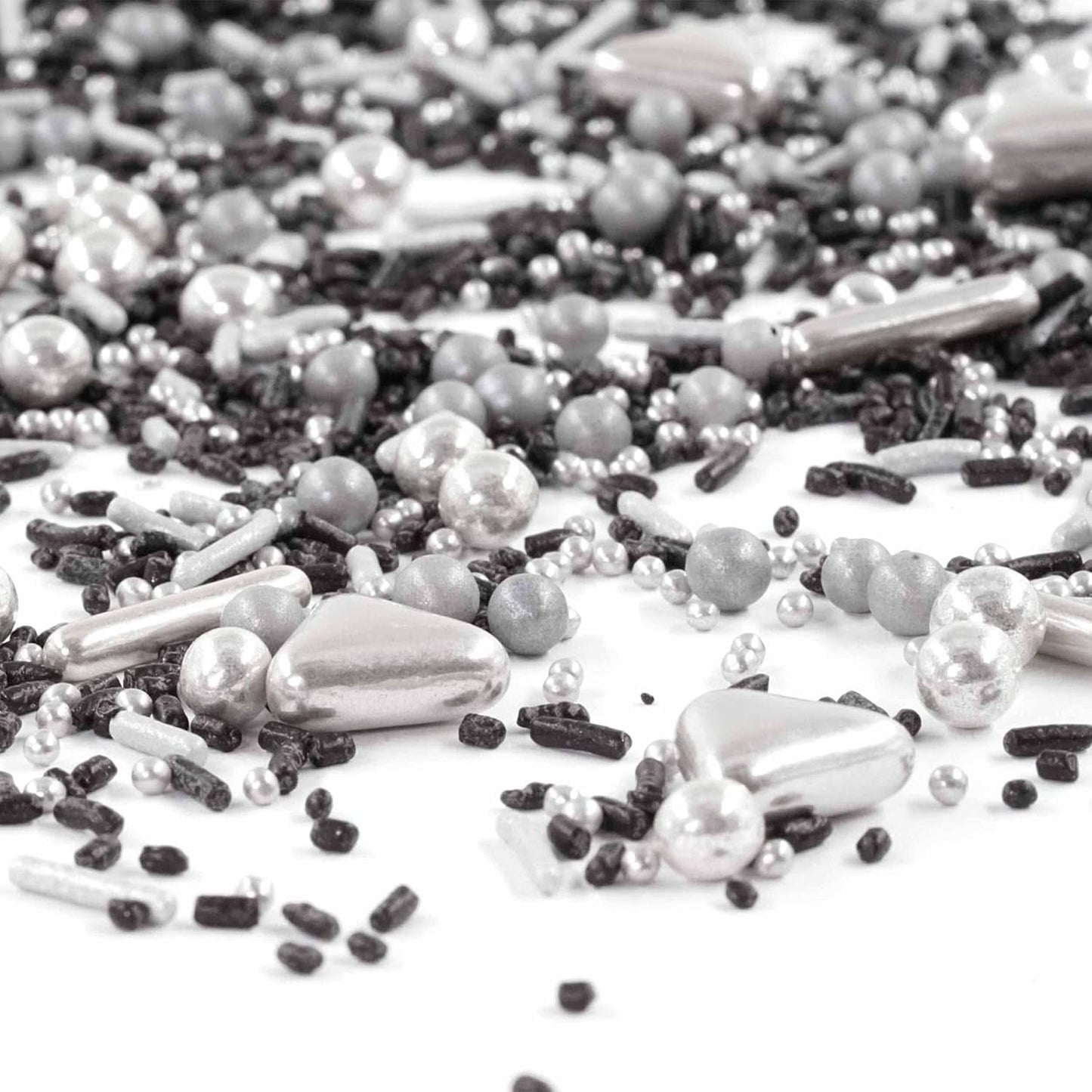Streusel Glück Black Beauty, Mix Sprinkles Silver - Schwarz, 90 Gramm Sprinkles Naty Shop