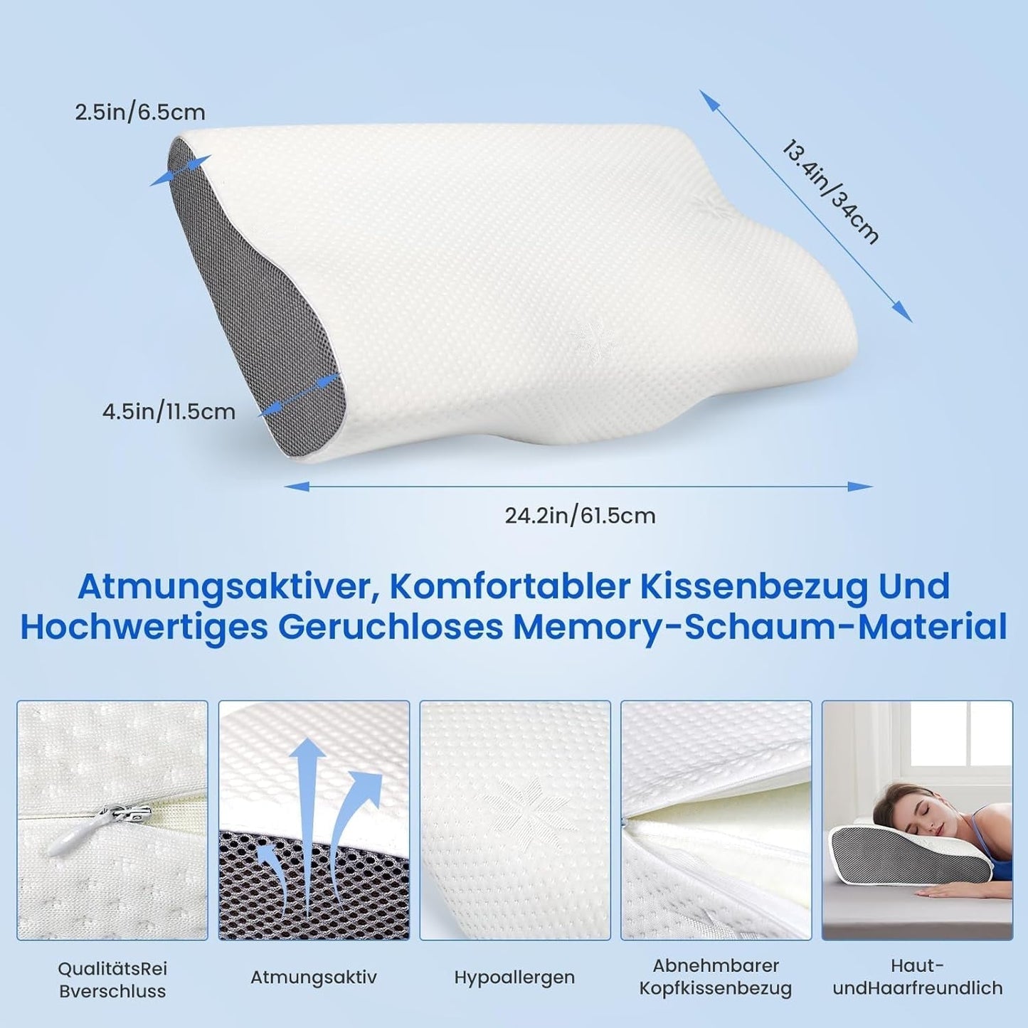 PHYSEN Orthopädisches Kissen, Nackenkissen, Nackenstützkissen, Memory-Schaum-Kissen, ergonomisches Nackenschmerzkissen, Schlafkissen, Anti-Schnarch-Kissen für Seiten, Rücken und Bauch (62 x 34 x 11,6,5 cm). Orthopädische Halskissen von Naty Shop