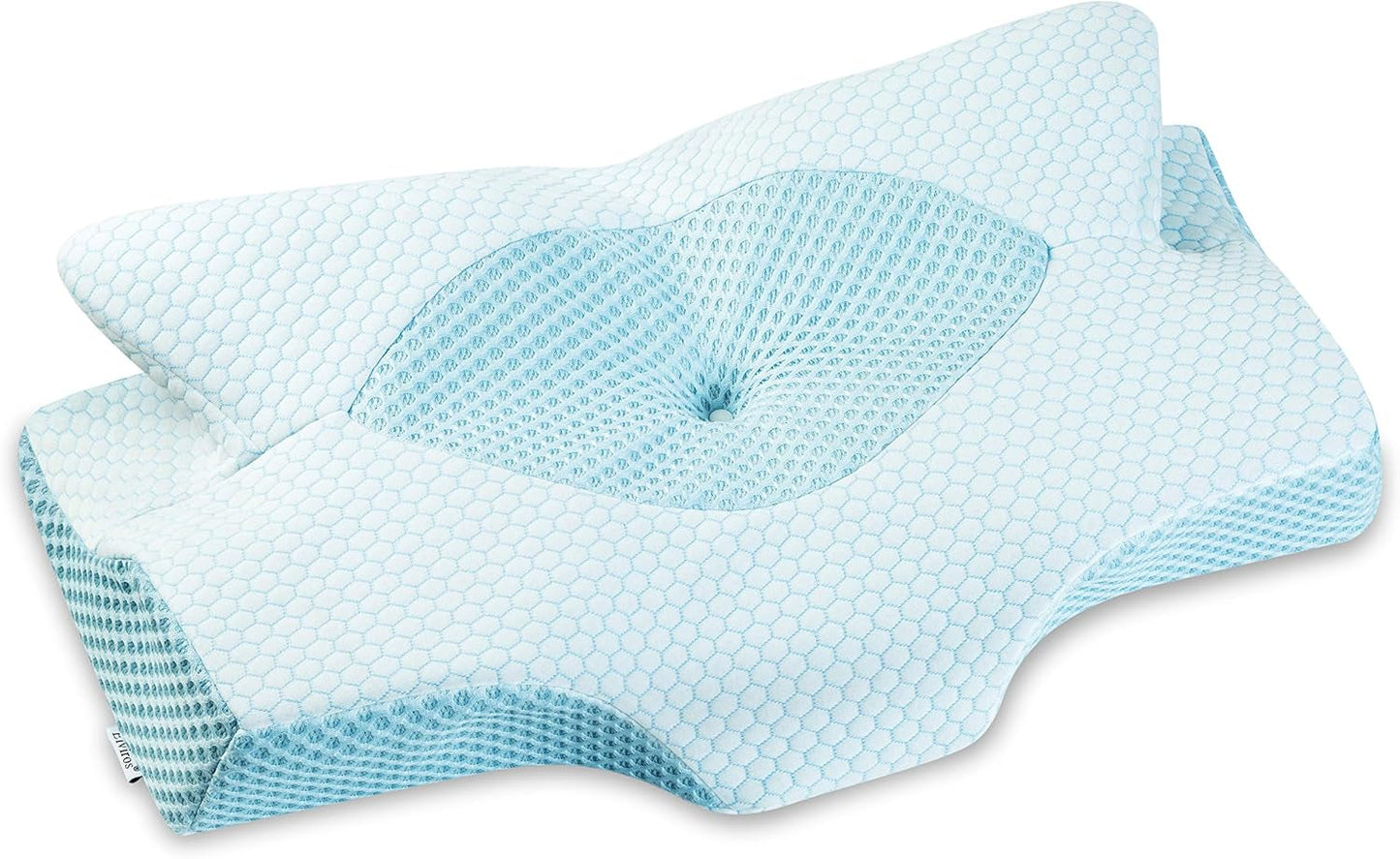 Elviros atmungsaktives Kissenbezug-Kissen, 64 x 12,5/10,5 x 38 cm, Grau (nur Kissenvorderseite), orthopädische Zervikalkissen, Naty Shop, Blau