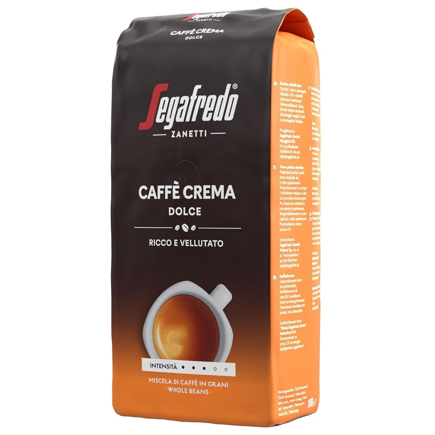 Segafredo Zanetti Caffè Crema Dolce – Ganze Bohnen (1-kg-Packung) – Geeignet für Caffè Crema – Leicht bis mittel geröstete Kaffeebohnen mit mildem und ausgewogenem Geschmack (2er-Pack)