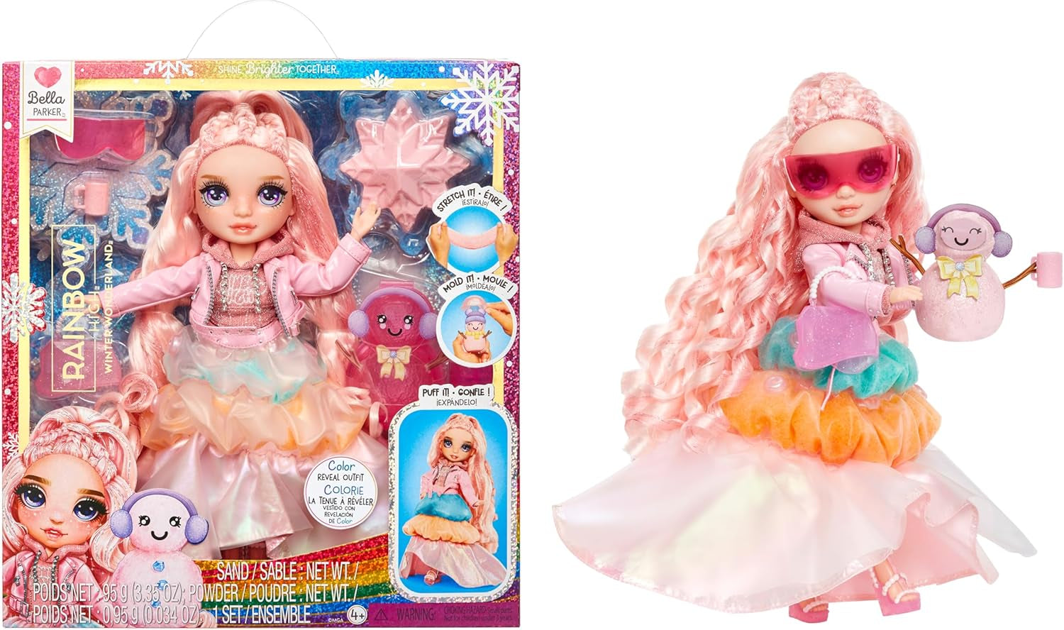 Rainbow High Winter Wonderland – Skyler (blau) – 28 cm große versteckte magische wasserspeichernde Schnee-Modepuppe mit Schneemann-Set, geeignet für Kinder im Alter von 4–12 Jahren und Sammler, Naty Shop Bella Dolls (rosa)