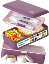 Umami Lunchbox für Erwachsene, auslaufsichere stapelbare Bento-Box mit 4 Besteck und Fächern, Lunchbox für Erwachsene, To-Go-Salatbehälter, Picknick-/Büro-Lunchbox, Anthrazit, 1500 ml