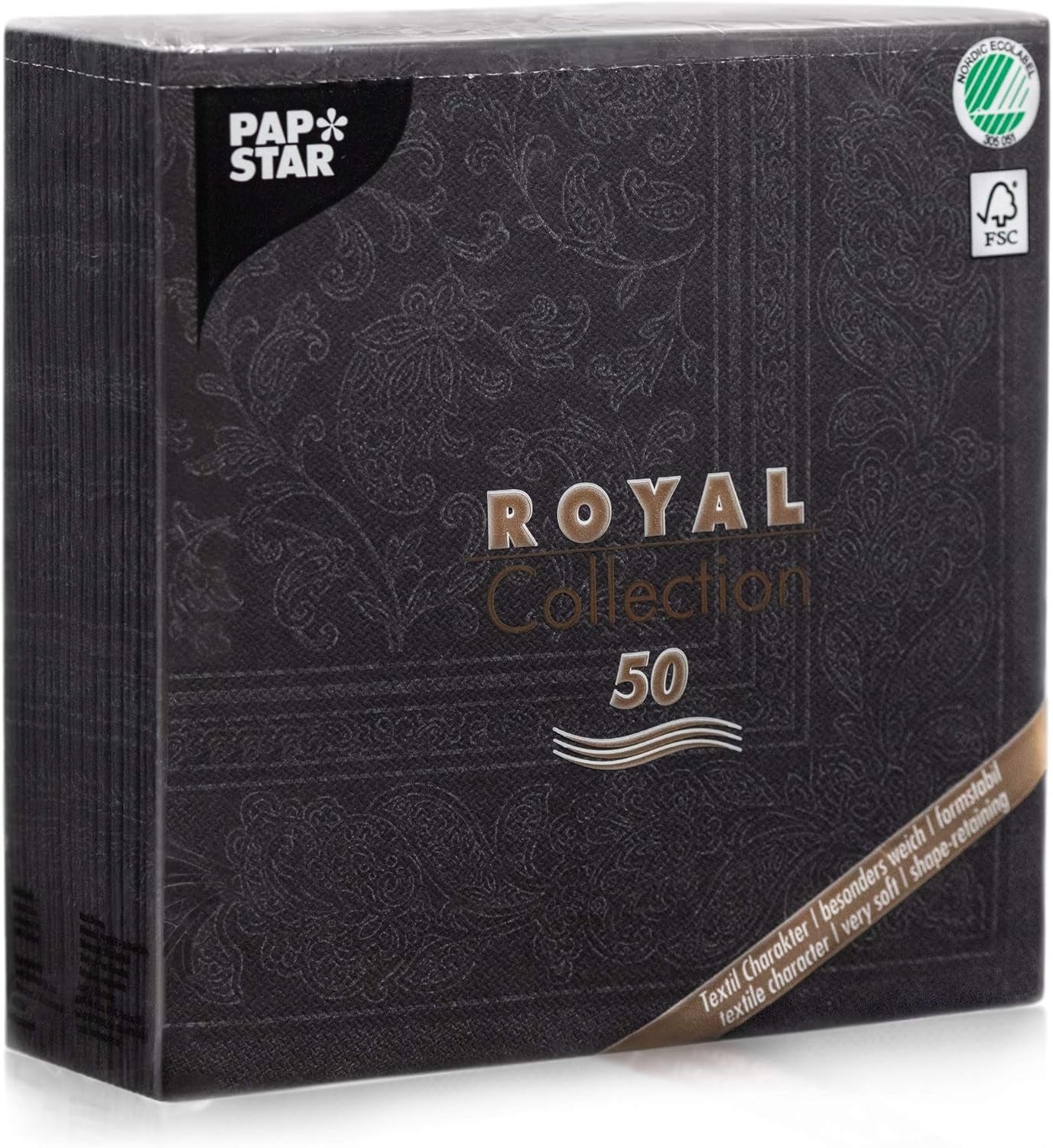 50 Servietten ROYAL Collection 1/4-Falz 40 X 40 schwarz „Ornaments“
