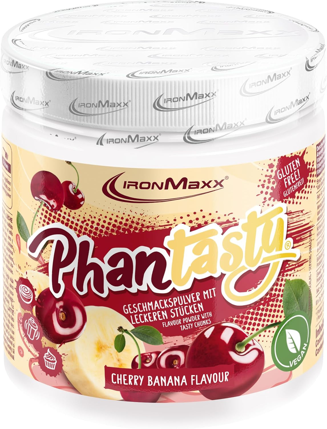 Ironmaxx Phantasty - Cremiger Pfirsich 250G Dosis | Veganes Geschmackspulver mit echten Frucht- oder Nussstückchen | Perfekter Zuckerersatz Süßstoffe Naty Shop 250 G (1Er Pack) Kirsche Banane