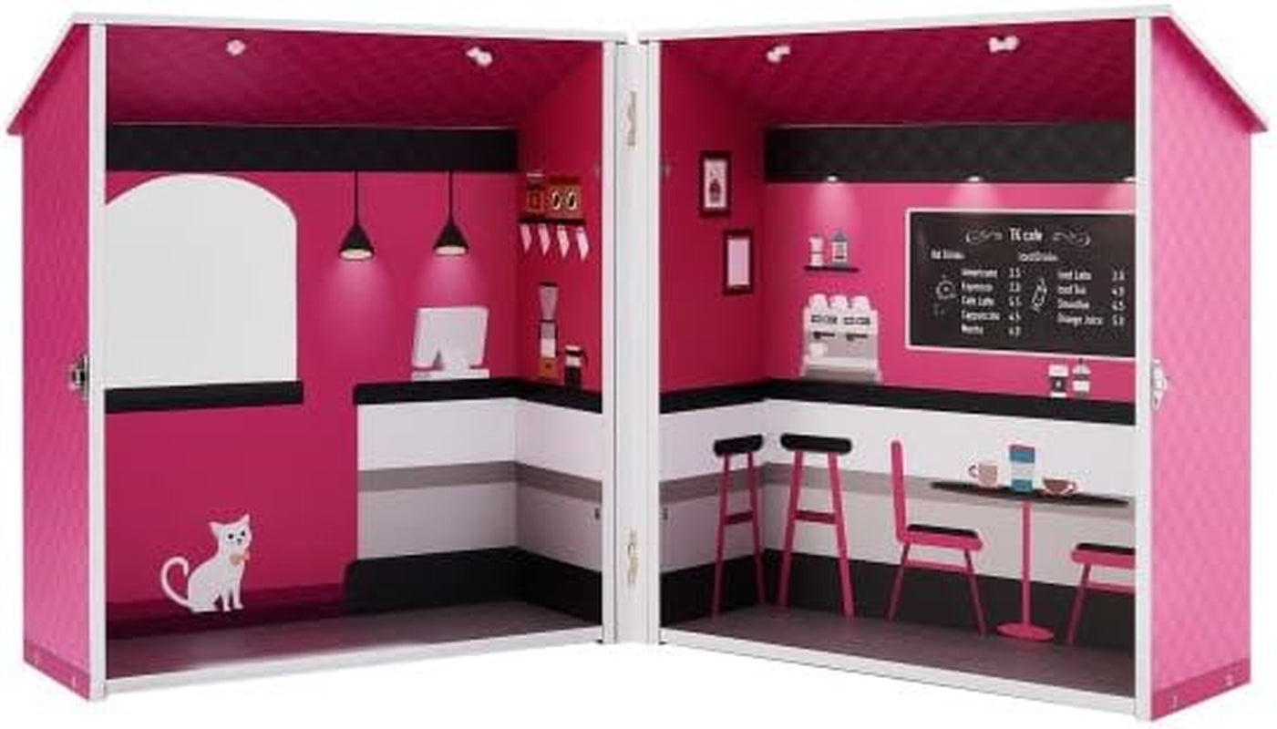 Teamson Kids – Dreamland City Café Puppenhaus 30 cm – Rosa/Weiß/Schwarz