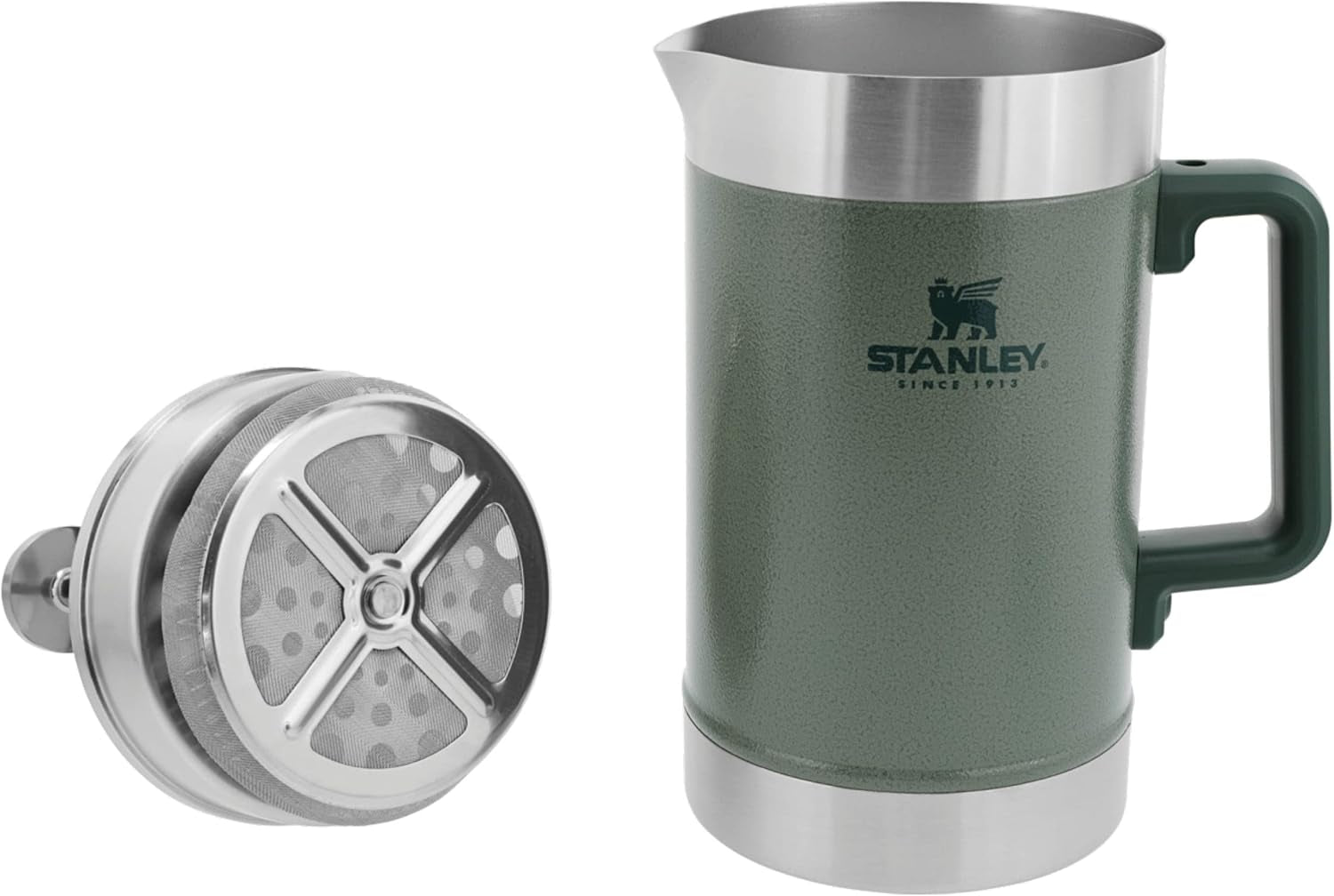 STANLEY Classic Stay Hot Kaffeepresse 1,4 l Hammertone Green – Hält den Kaffee 4 Stunden lang heiß – Minimale Ablagerungen – Integrierte Kaffeepresse aus Edelstahl – BPA-frei – Spülmaschinenfest