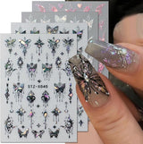 3D Metallic Schwarz Schmetterling Nagelaufkleber – Laser Pink Aurora Nagelaufkleber – Punk Butterfly Nail Art Aufkleber – Silber Nagelaufkleber – Nageldesign Zubehör