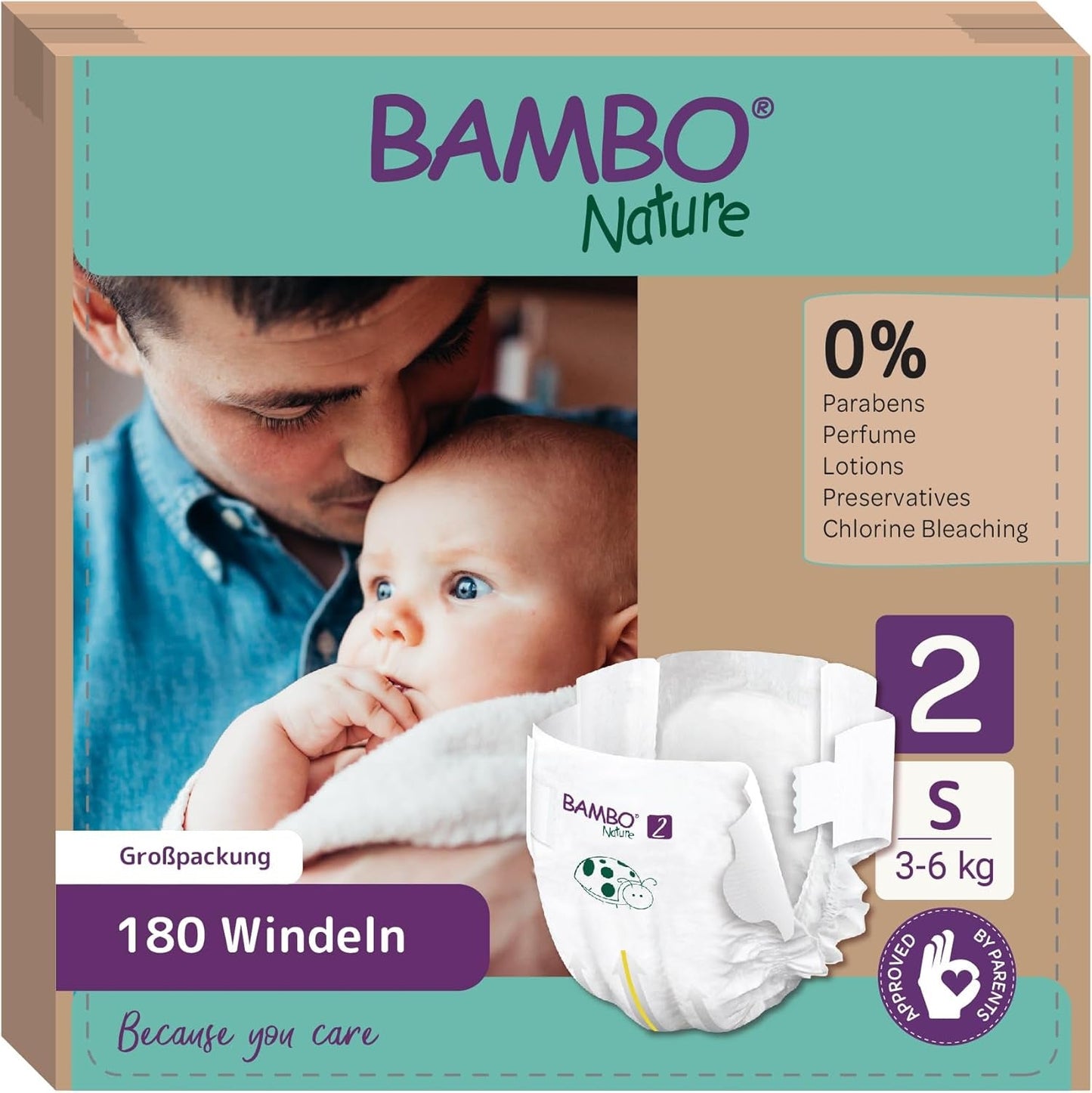 Bambo Nature Babywindeln, Größe 1 (2–4 kg), 132 Stück Monatsbox | Premium-Windeln mit verbessertem Auslaufschutz | Ultimativer Komfort und Freiheit für Neugeborene | Dermatologisch getestete Windeln