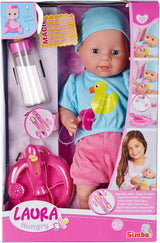 Simba 105010964 – Laura Hungry Weichkörperpuppe mit Schaufensterpuppe, Zauberlöffel, verschwindender Flasche und kleinem Teller, 38 cm, Puppe ab 2 Jahren Naty Shop Single Dolls