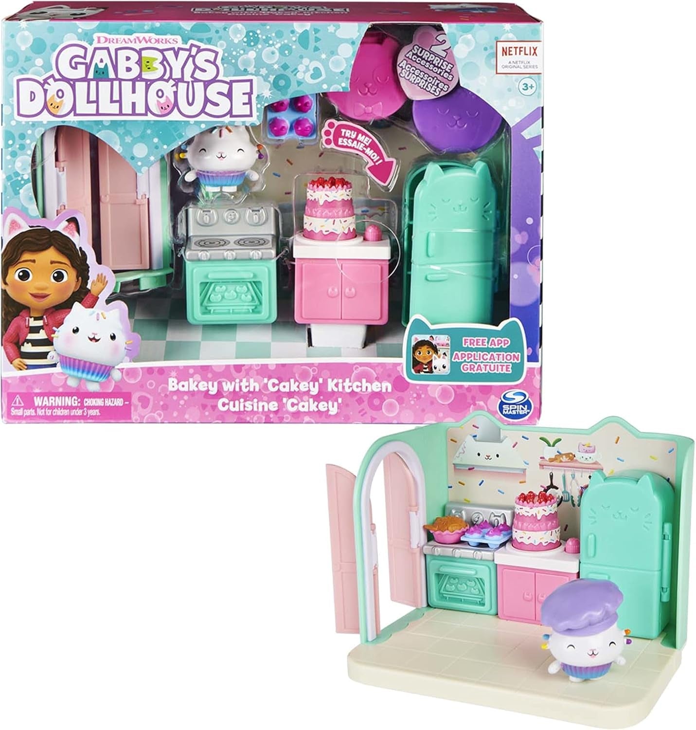 Gabby's Dollhouse, Purific Pool Party-Spielset mit Gabby- und Erdmännchen-Figuren und Deluxe-Zimmer, Cakey Baking, Cakey Kitchen