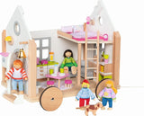 Goki 51477 – Kleines Hygge-Haus aus Holz und Stoff für Mini-Puppen, bewegliches Puppenhaus im skandinavischen Stil, 38 cm x 27 cm x 33 cm, 40er-Set, ab 3 Jahren. Puppenhäuser Naty Shop