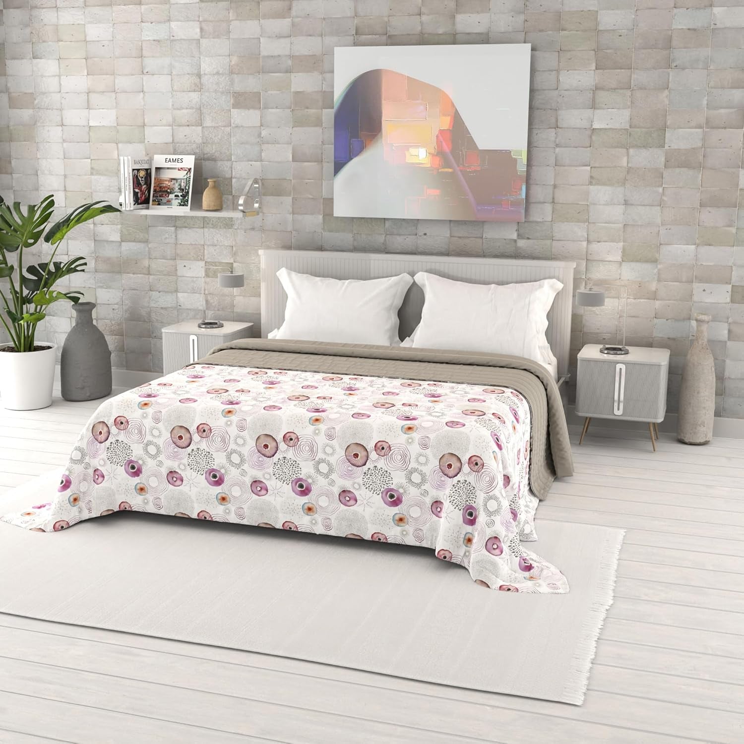 Fantasiebedruckte Sommerdecke, Polyesterfüllung, Blütenblätter, 260 x 270 cm. Steppdecken und Steppdecken Naty Shop Morfeo 260 x 270 cm