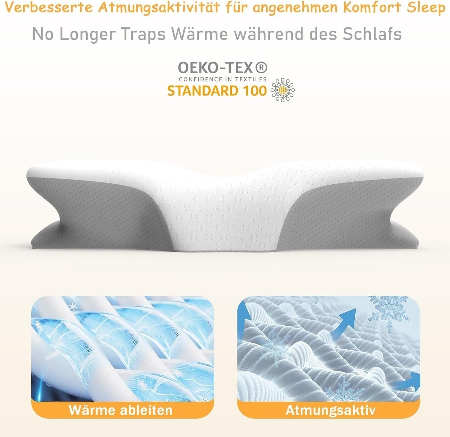 Ergonomisches Nackenkissen aus Memory-Schaum mit abnehmbarem, waschbarem Bezug für orthopädischen Schlaf, Nacken- und Bauchschmerzen (55 x 35 x 13 cm). Orthopädische Nackenkissen von Naty Shop