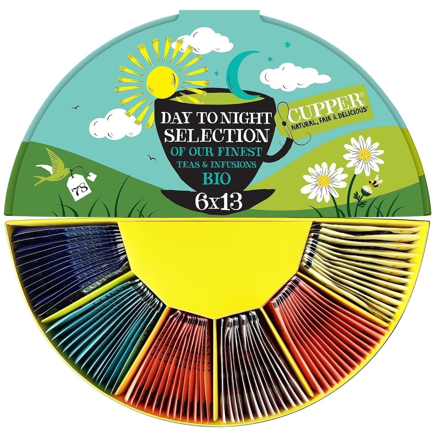 Cupper Bio-Tee-Geschenkset, 6 verschiedene Kräuter- und Früchtetees für den ganzen Tag, Teeset, Geschenkbox, ausgewählte Bio-Teekollektion (1 Box, 78 Teebeutel)