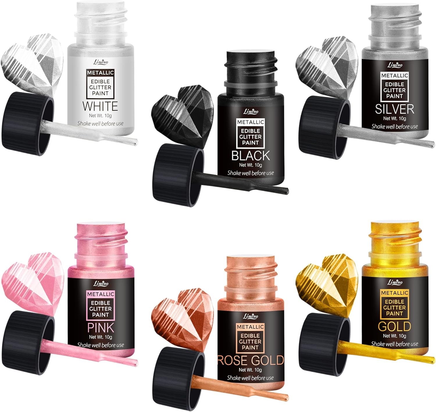 Flüssiger essbarer Glitzer – 6 Metallic-Farben, flüssiges essbares Glitzerpulver zum Dekorieren von Kuchen, Backen, Macarons – metallische Lebensmittelfarbe, Glitzerfarben für Kekse, Fondant, Kuchen, Muffins