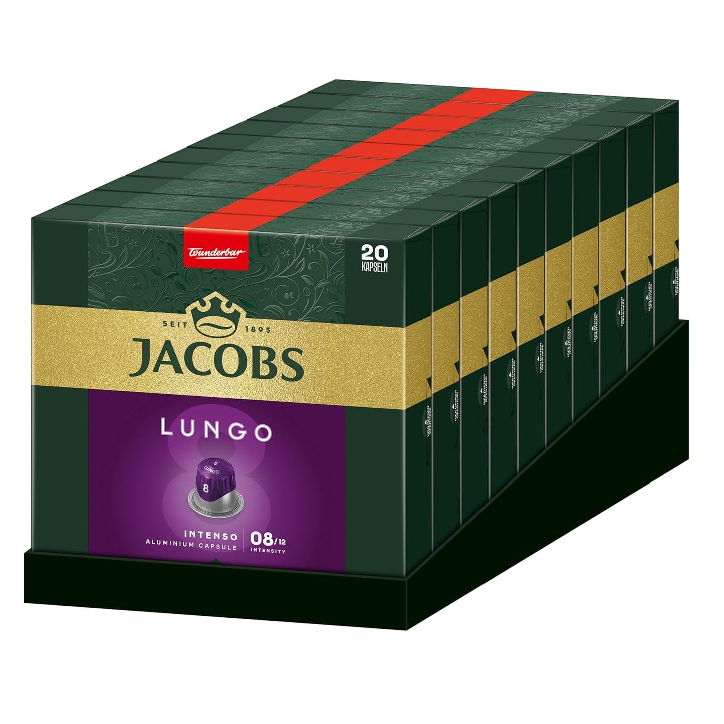 Jacobs Kaffeekapseln Lungo Intenso, Intensität 8/12, 10 x 20 Getränke, Nespresso* kompatible Kaffeekapseln, 200 Kapseln
