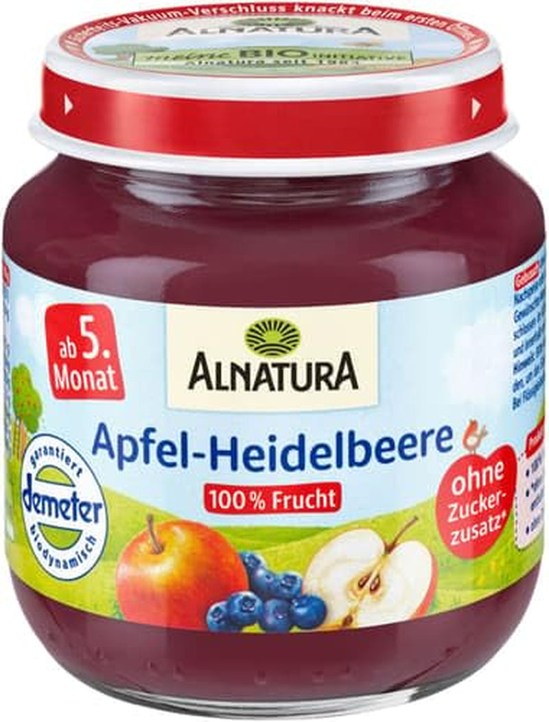 Demeter-Glas mit Äpfeln und Heidelbeeren, 125 g