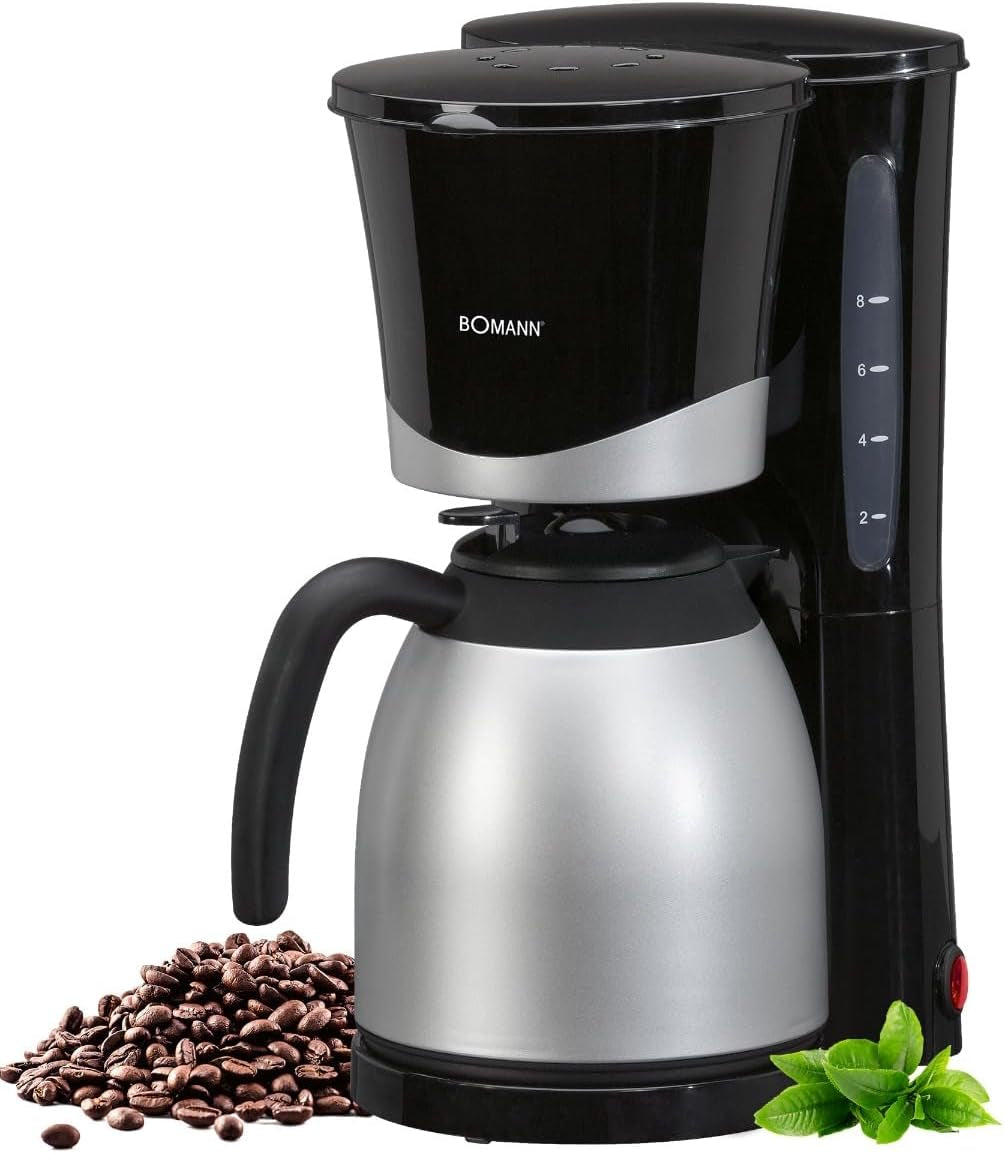 Bomann® Kaffeemaschine mit Thermoskanne | für 8-10 Tassen Kaffee | ohne Temperaturverlust | Kaffeemaschine mit Filter | 1 Liter | Espresso | Filterkaffeemaschine mit Thermoskanne | KA 168 schwarz